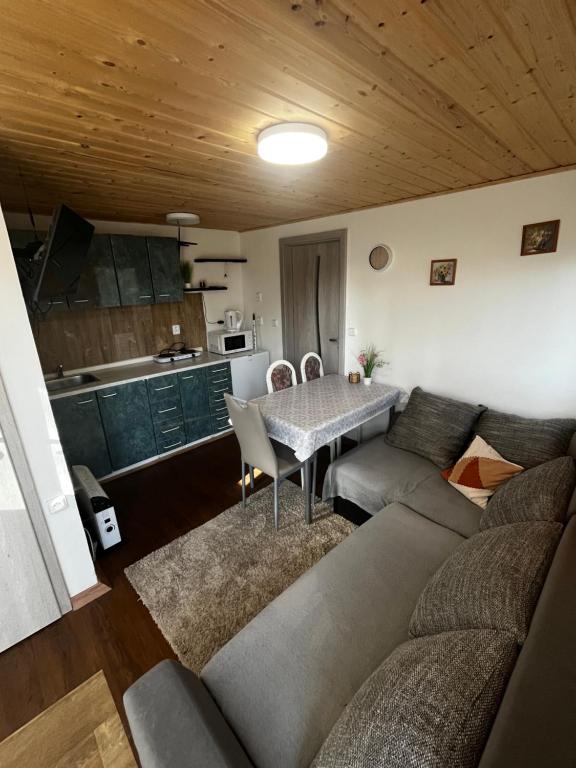 a living room with a couch and a table at Chatička u Perniců in Jedovnice