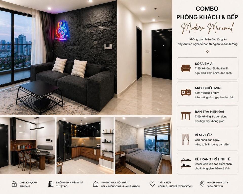 a collage of two pictures of a living room at JiL JiL homestay in Trạm Chánh An