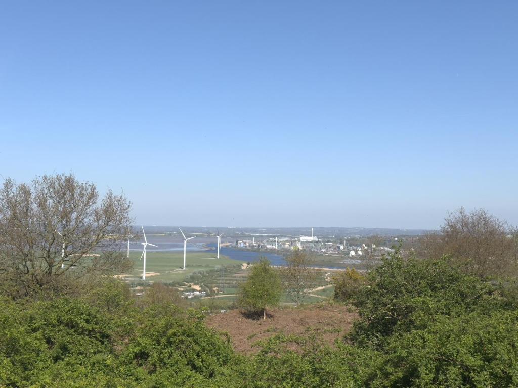 a group of wind turbines on a hill with trees at Forest Hills Hotel & Country Club in Frodsham