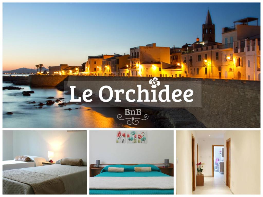 een collage van foto's van een stad en een hotel bij B&B Le Orchidee in Alghero