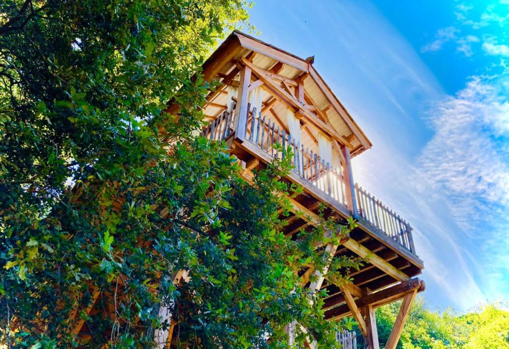 a tree house on the side of a tree at Cabane La Douce Parenthèse - Spa & Sauna in Brive-la-Gaillarde