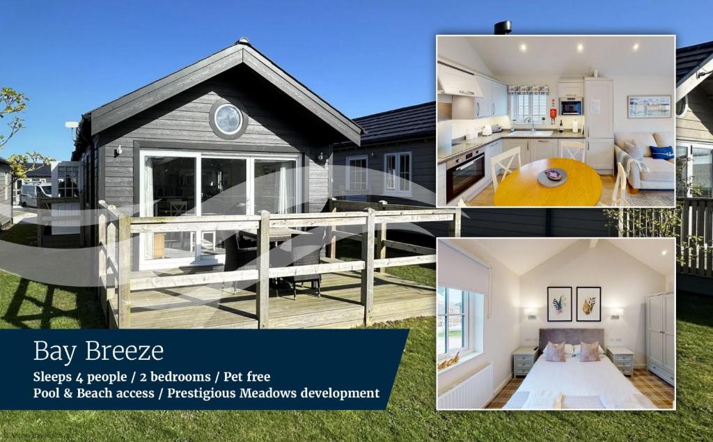 a collage of photos of a house at Bay Breeze - Part of the The Bay Filey Holiday Village with pool, gym and direct beach access, pub, restaurant, tennis and meadows walks in Filey