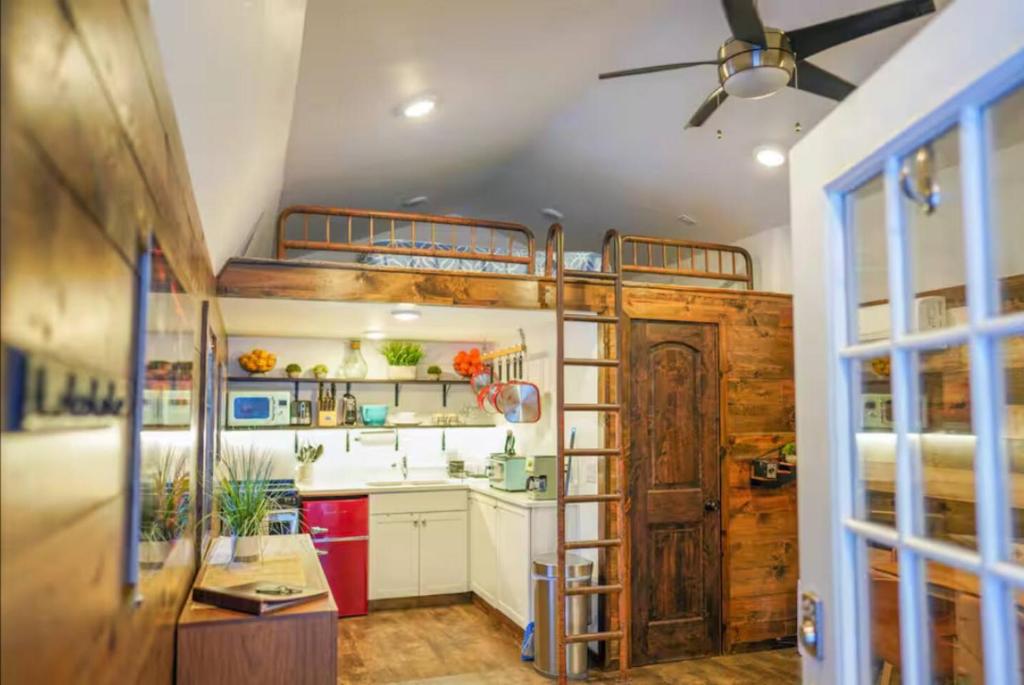 a kitchen with two bunk beds in a room at Teton Tiny Home | Jackson, Targhee, Yellowstone in Victor