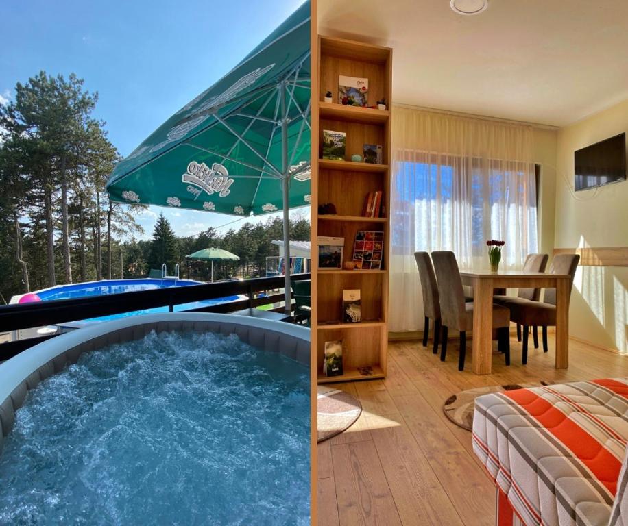 two pictures of a house with a swimming pool at Vila Mirjana Tara in Kaludjerske Bare