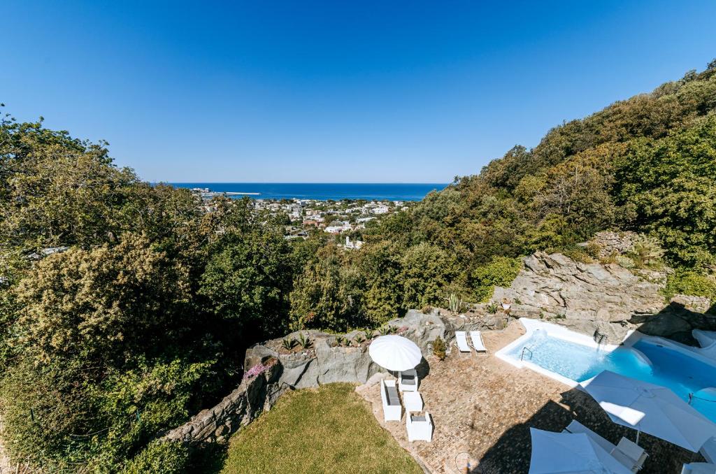 an aerial view of a villa with a swimming pool at Villa Marecoco in Forio d'Ischia