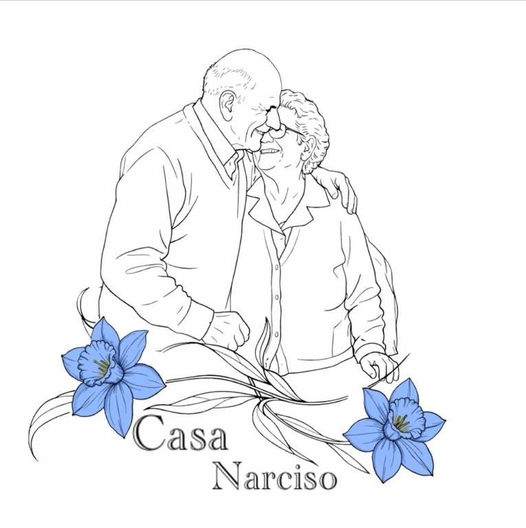 an illustration of an older couple kissing at Casa Narciso, semi-detached cottage in Marina di Massa