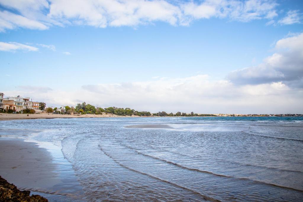 a view of the ocean from the beach at Sea View Apartments near Athens Airport in Artemida
