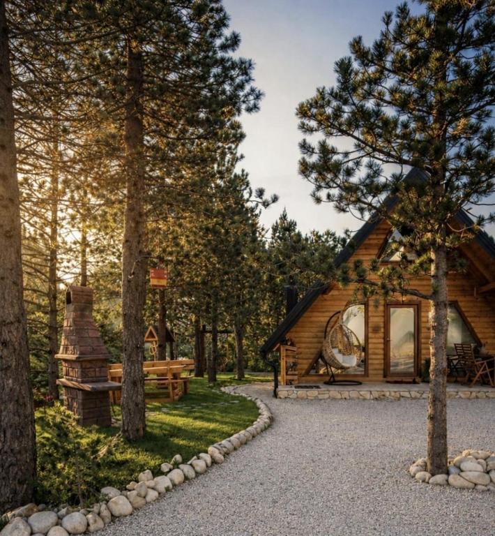 a log cabin in the woods with a gravel driveway at My Dream - Blidinje in Blidinje
