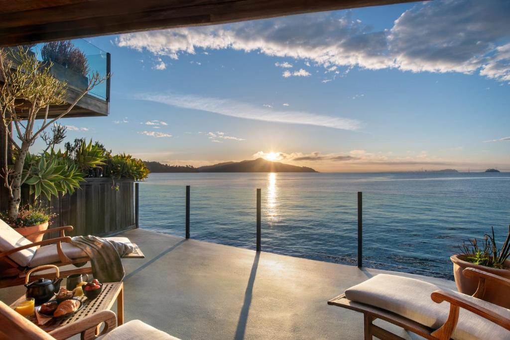 a view of the ocean from the balcony of a house at The Inn Above Tide in Sausalito