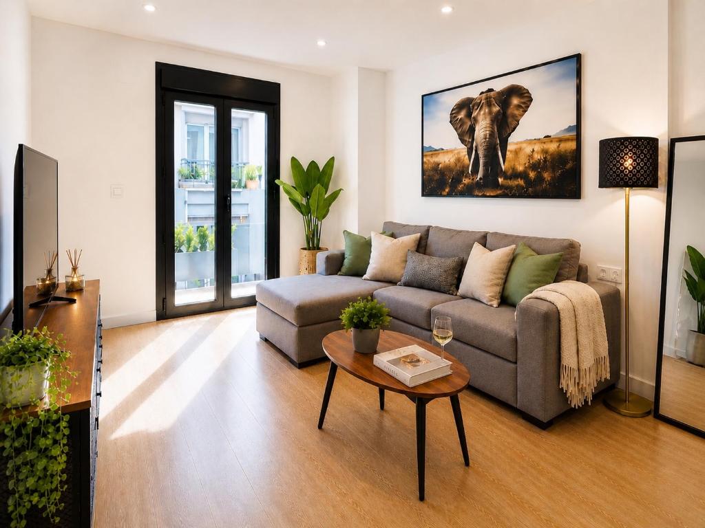 a living room with a couch and a table at Ohana Urban Málaga Centro in Málaga