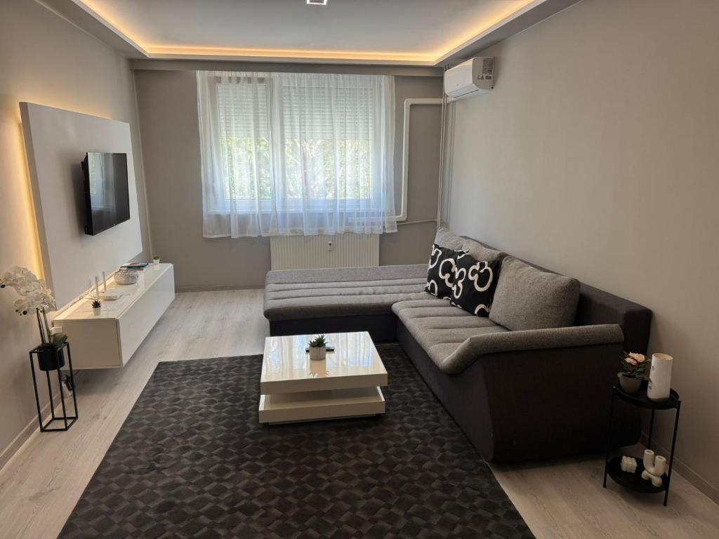 a living room with a couch and a table at Zora Apartman in Veszprém