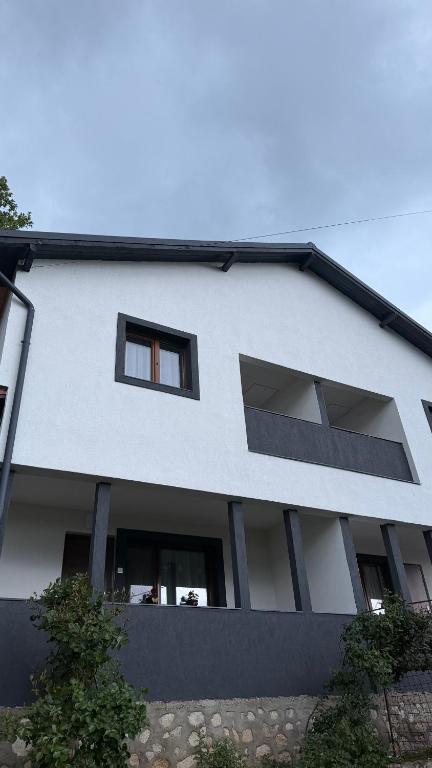 a white building with windows on the side of it at Casa Melania in Eşelniţa