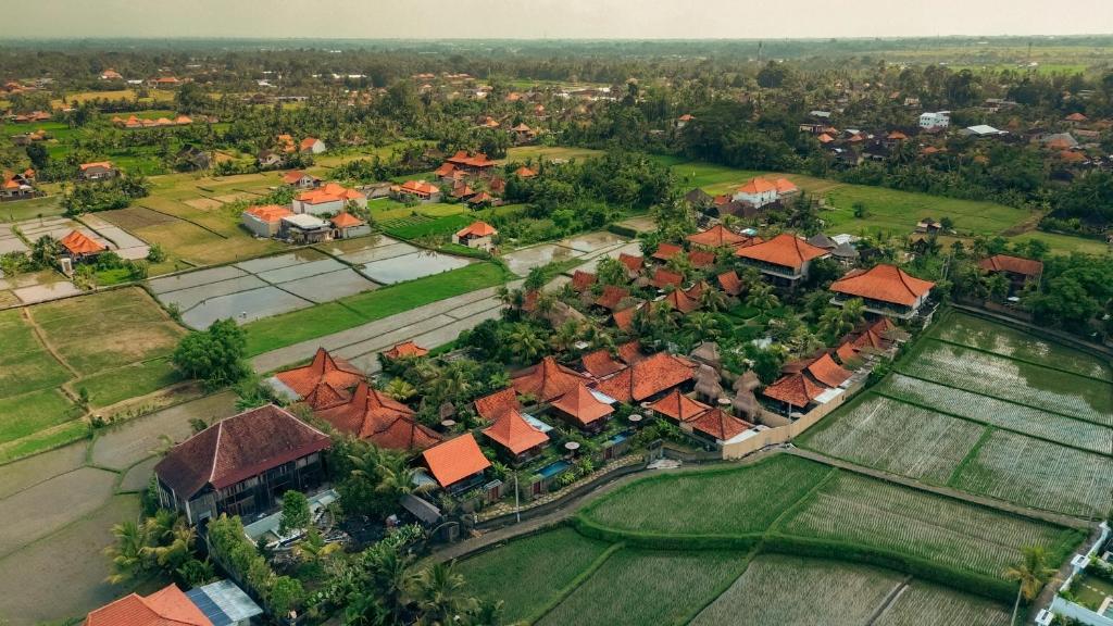 an aerial view of a house with red roofs at Shankara D'Uma in Ubud