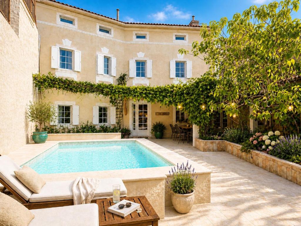 a pool in the backyard of a house at Cotton House Pool & Garden in Novi Vinodolski