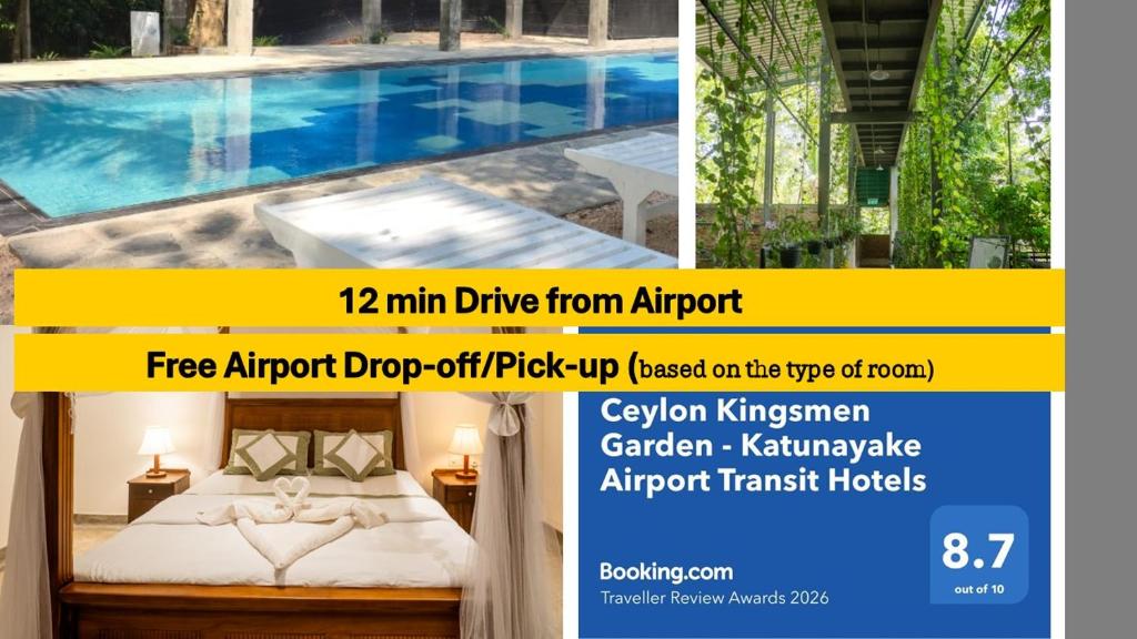 a flyer for a hotel with a swimming pool at Ceylon Kingsmen Garden - Katunayake Airport Transit Hotels in Negombo