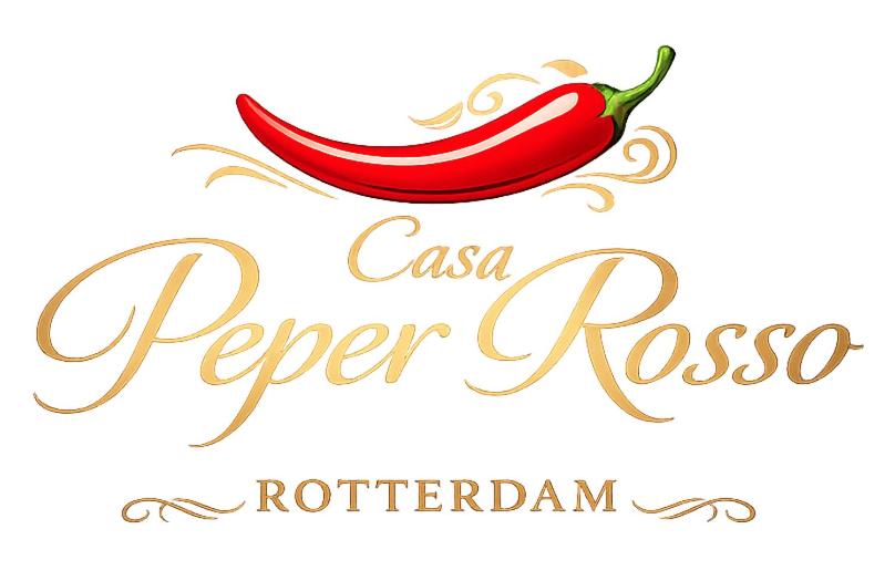 a red chili pepper with the words pasta pepperoni at Casa Peper Rosso in Rotterdam