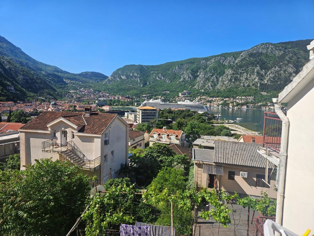 a view of a city with mountains in the background at Žana in Kotor