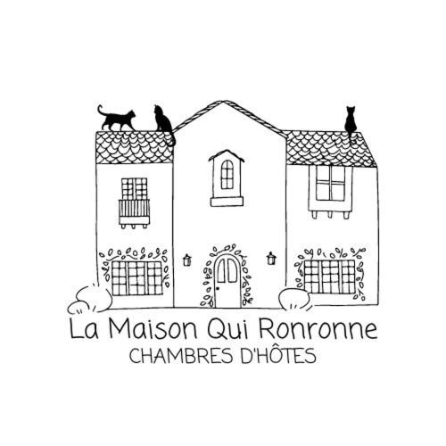 a drawing of a house with cats on the roofs at La Maison Qui Ronronne in Riec-sur-Bélon