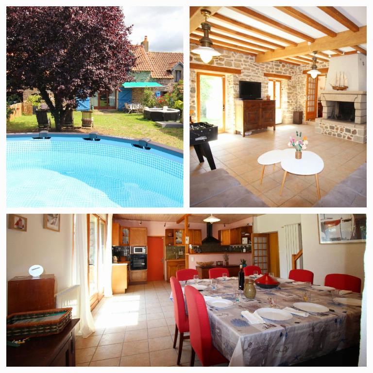 a collage of pictures of a house with a swimming pool at Longère des Alix in Pornichet