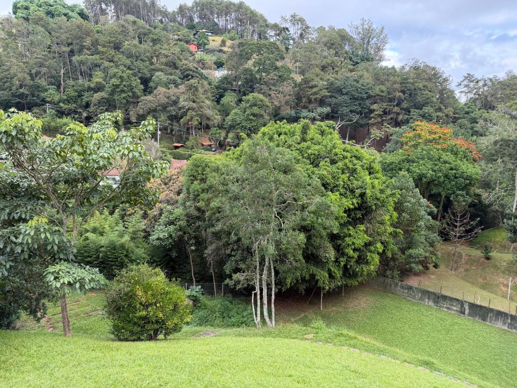 an aerial view of a park with trees and a fence at Sitio vale das araucarias in Araras Petropolis