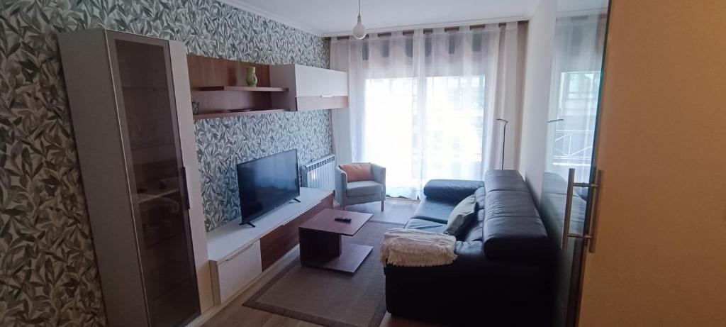 a living room with a couch and a tv at Calle Maceiras, 1 - 1B in Combarro