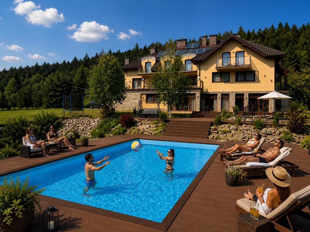 a group of people playing in a swimming pool at Pensjonat pod Samowarem in Tylicz