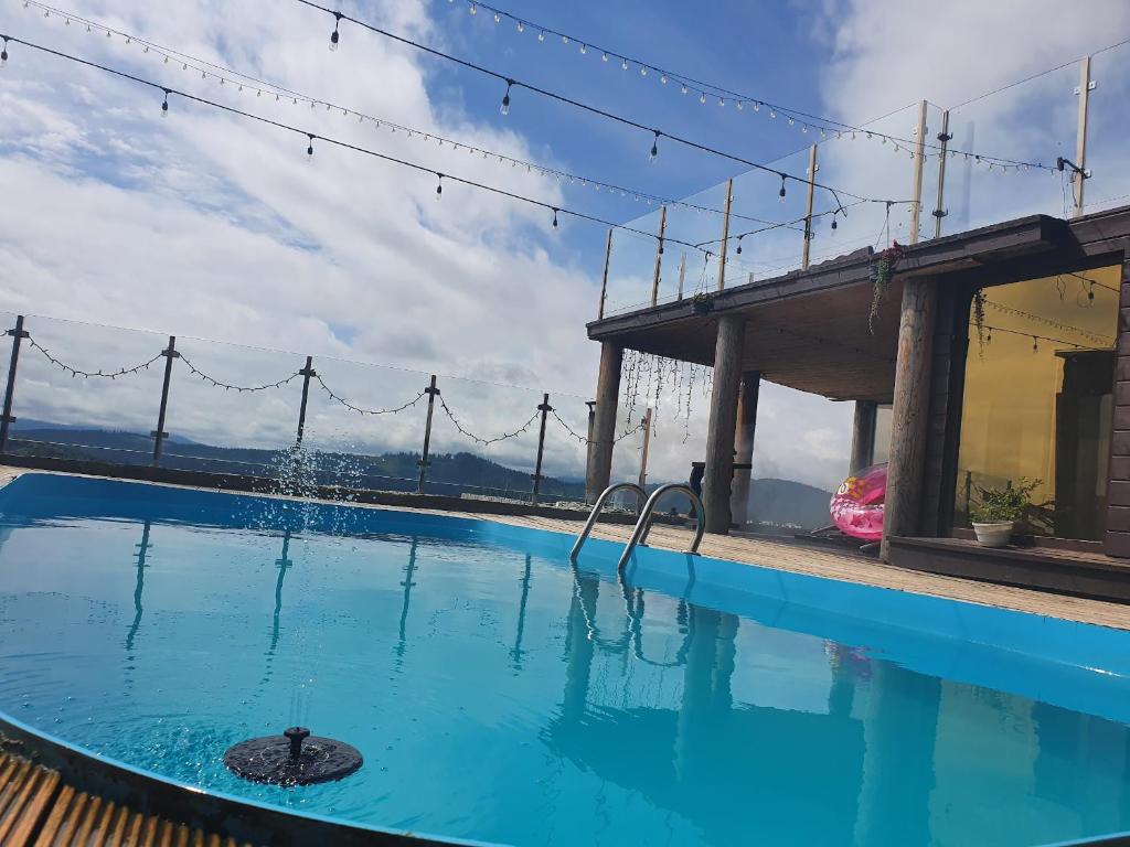 a large swimming pool with a swing in the middle at Chalet Trushnyi in Palyanytsya