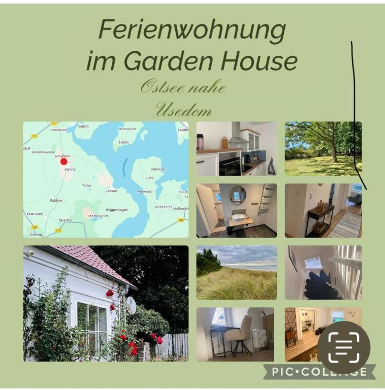 a collage of pictures of a garden house at Das Gardenhouse - Hohensee in Zemitz