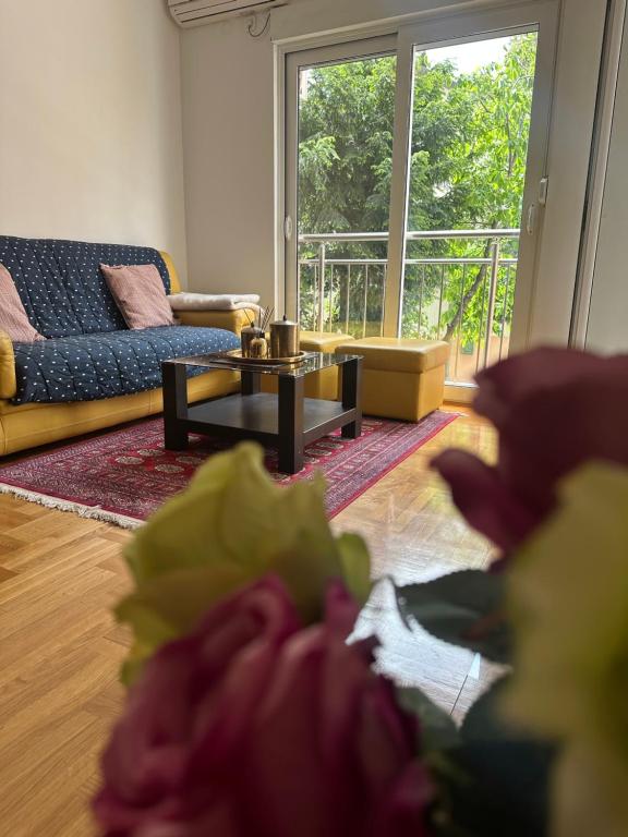 a living room with a couch and a table at Mercury Apartments Budva in Budva