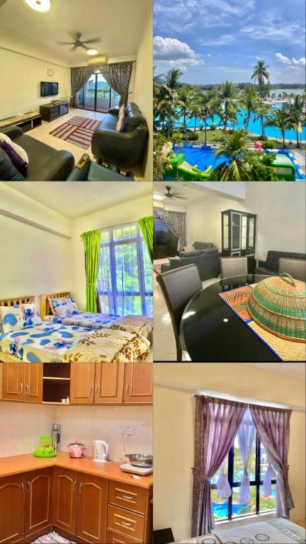 a collage of four pictures of a hotel room at Homestay Legacy Kamariah Ahmad,Lumut in Lumut