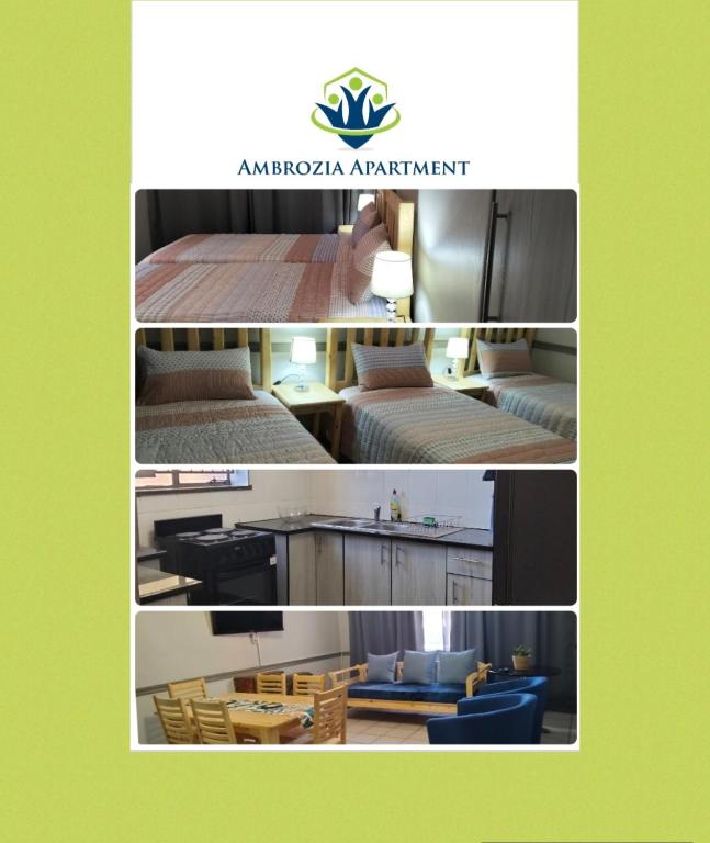 a collage of four pictures of a hotel room at AMBROZIA Apartment-self catering-2bed2bath in Bloemfontein