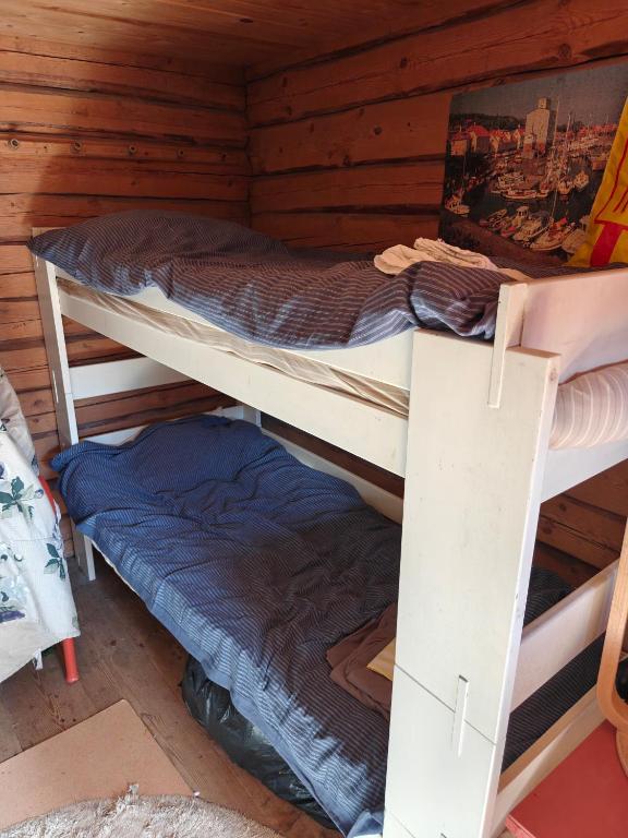 a room with two bunk beds in a cabin at Aitta majoitus in Kouvola