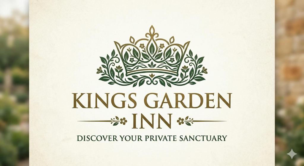 a sign for a kings garden inn with a crown at Kings Garden Inn in Ekrokpe