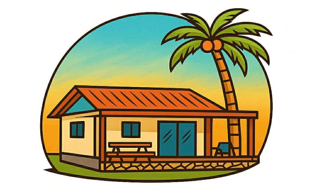 a picture of a house with a palm tree at Heaiti Lodge in Avatoru