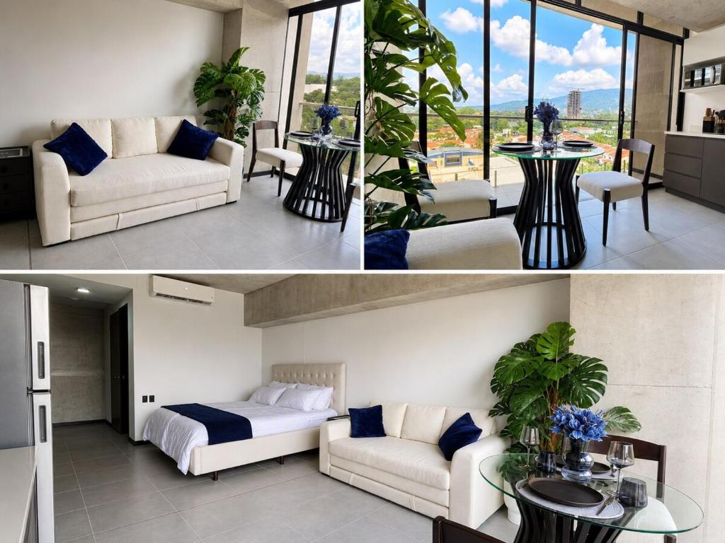 a living room with a couch and a bed and a table at Estudio 905 in San Salvador
