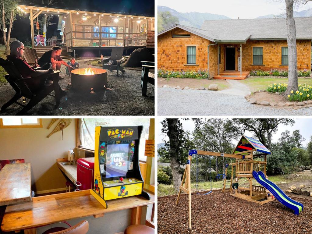 a collage of photos with a house and a video game at The Cabin at Deer Hollow in Three Rivers