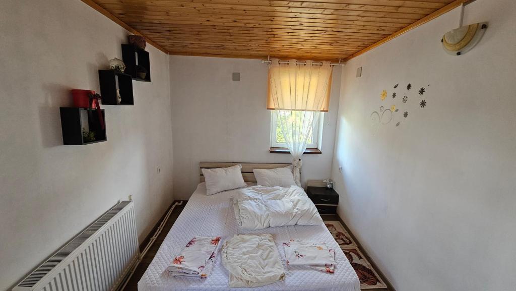 a bedroom with two beds in a room with a window at Cheia House in Cheia
