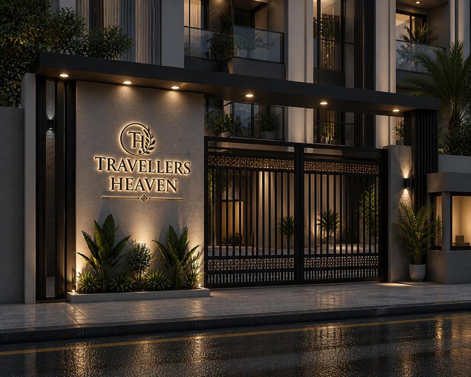 a building with a sign that reads travelers heaven at Travellers Heaven in Karachi