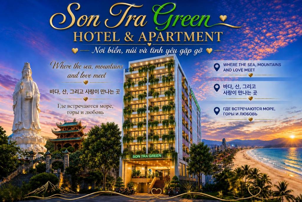 a flyer for san fir green hotel apartment at Son Tra Green Hotel & Apartment - near the My Khe beach, Son Tra Peninsula, Linh Ung Pagoda in Danang