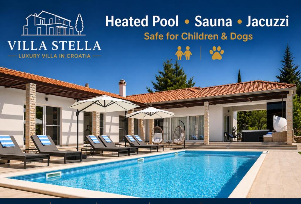 a villa with a swimming pool in a resort at Luxury villa near Šibenik with heated pool, jacuzzi & sauna in Šibenik
