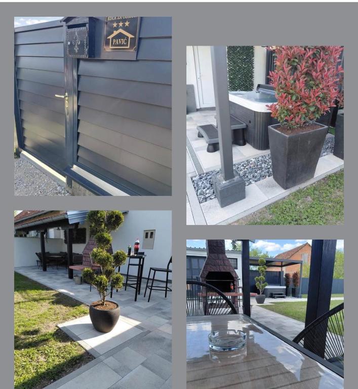 a collage of pictures of a backyard with a fence at Kuća za odmor PAVIĆ in Vinkovci