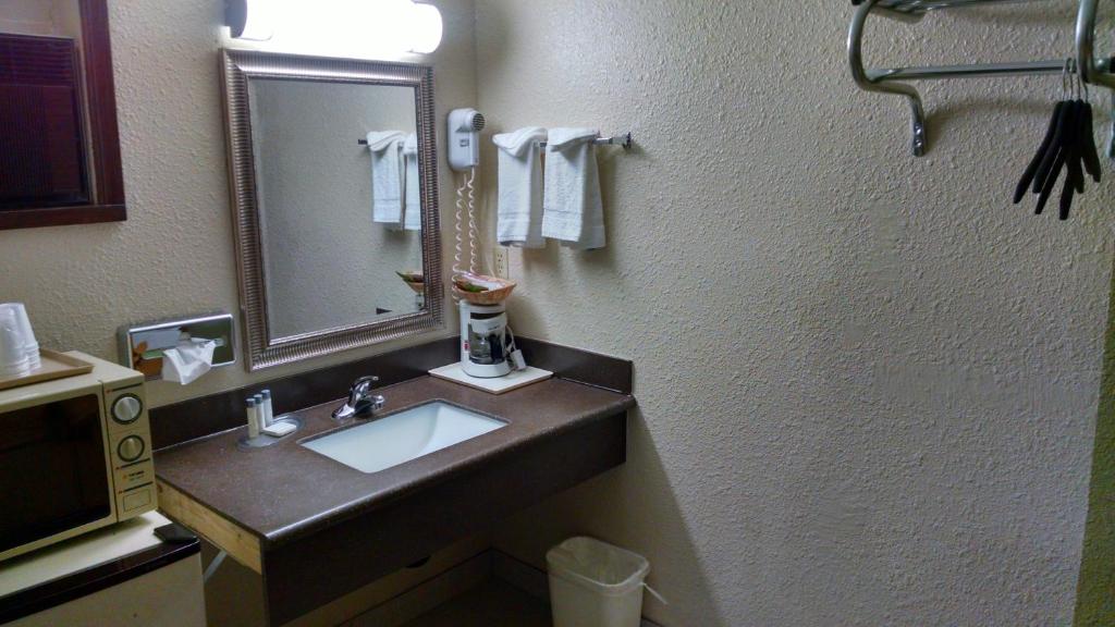 a bathroom with a sink and a mirror at Motel In The Pines in Munds Park