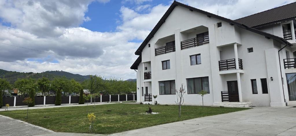 a white building with a yard in front of it at La Scoabă in Baia de Fier