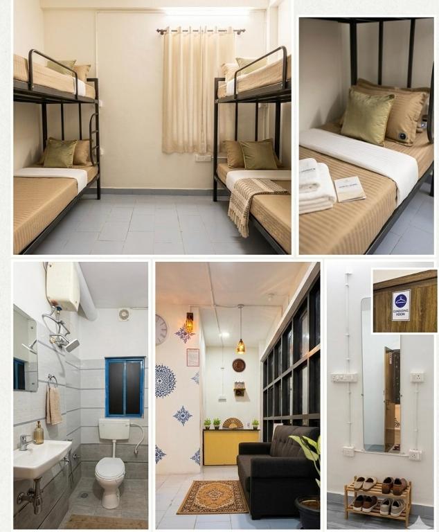 a collage of pictures of a room with bunk beds at Udupi Shri Krishna Dormitary Bed Space in Udupi