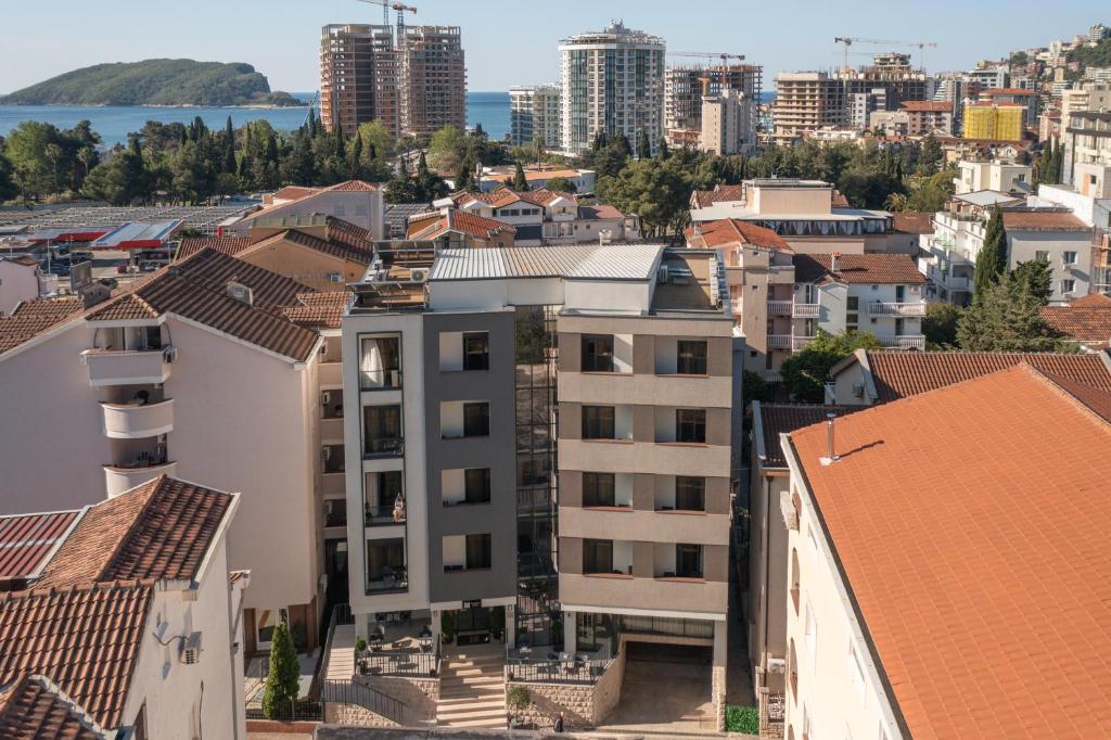 an aerial view of a city with buildings at Garni Hotel MB Premium in Budva