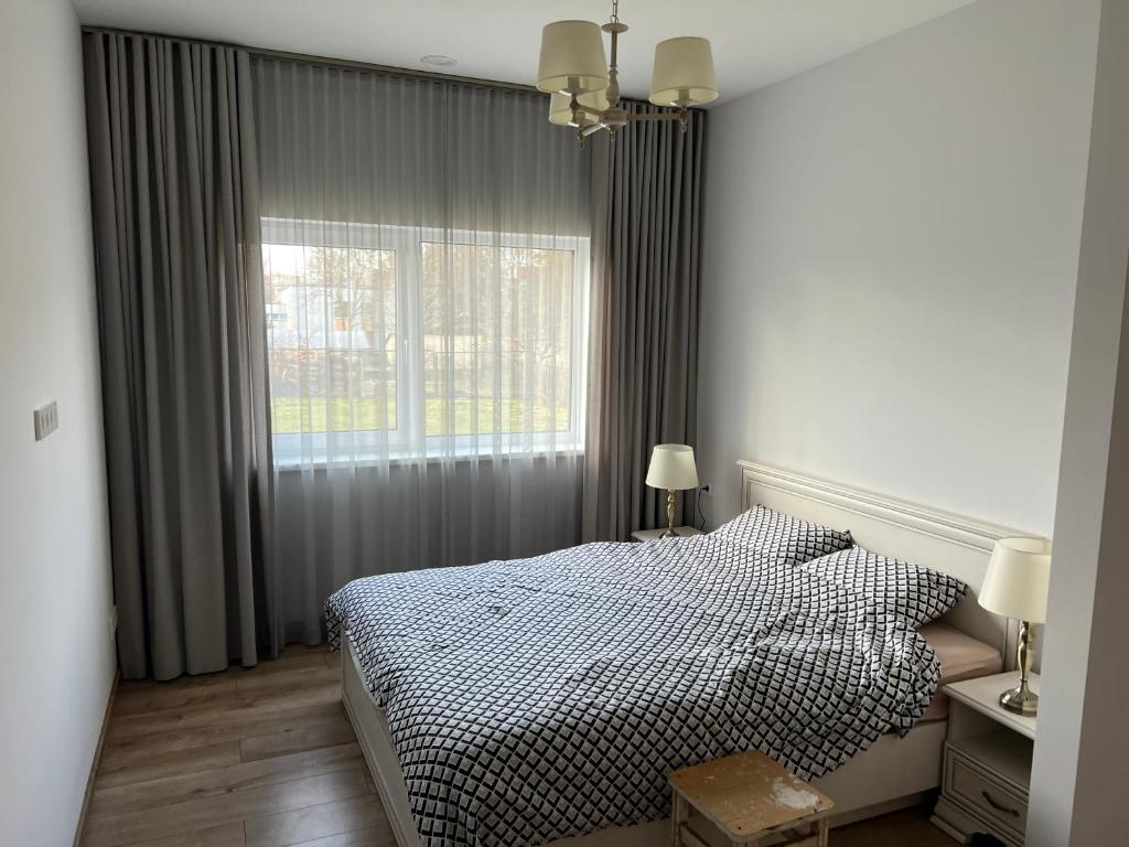 a bedroom with a bed and a window at Luxury Residence Akmenė in Akmenė