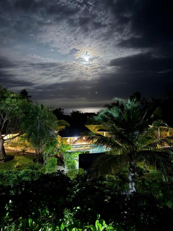 a cloudy sky with a palm tree and a river at Coast Sun Gardens Cottage Adults Only in Msambweni