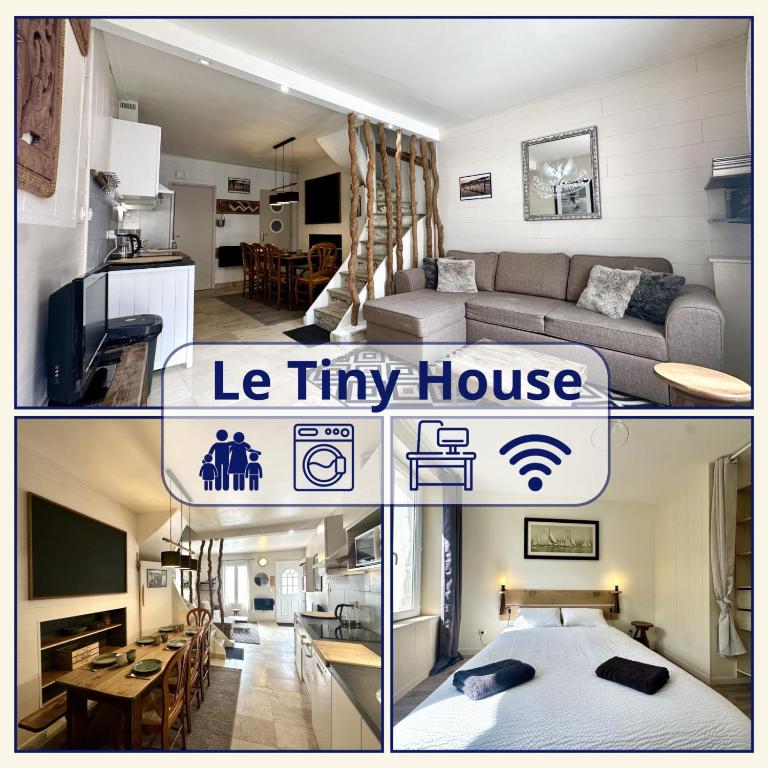 a collage of three pictures of a living room and a living room at Retraite cosy aux portes de la Baie de Somme in Abbeville