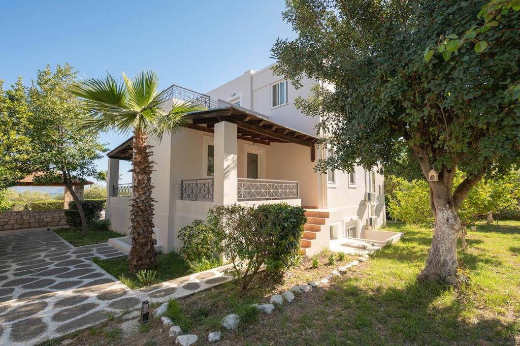 a house with a palm tree in the yard at Thea Luxury Villa in Kos