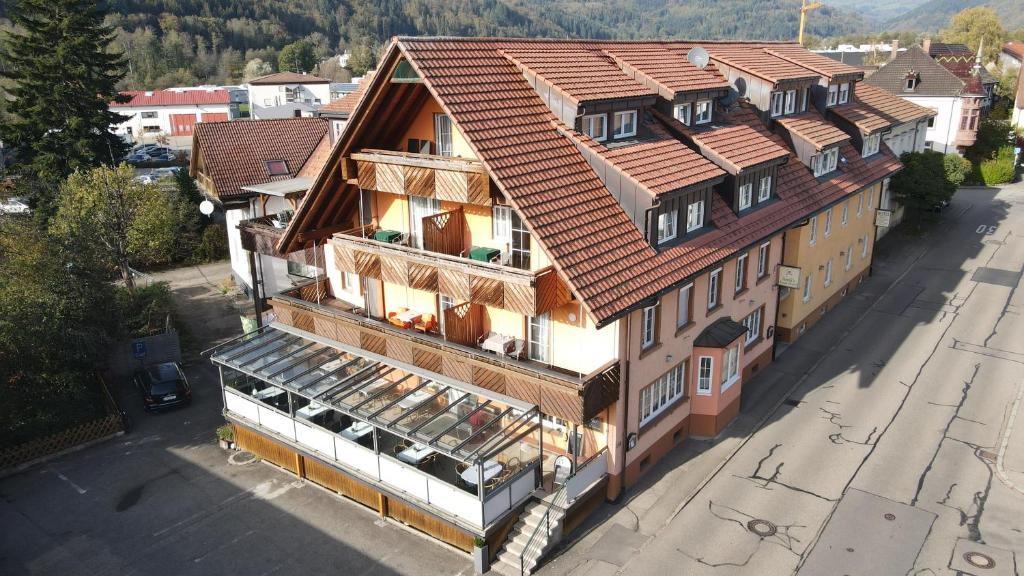 an overhead view of a house with a roof at Steakhüsli Hotel- Restaurant in Schopfheim